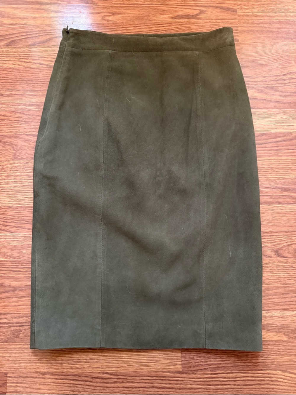 INTERMIX Olive Green Suede Pencil Skirt with Front Slit - Picture 3 of 5